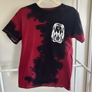 Motionless in White black and red tie dye shirt with graphic mouth print